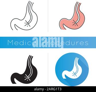 Endoscopy icon. Gastroscopy process. Medical nonsurgical procedure. Healthcare services. Disease diagnostics. Visual inspection. Flat design, linear a Stock Vector