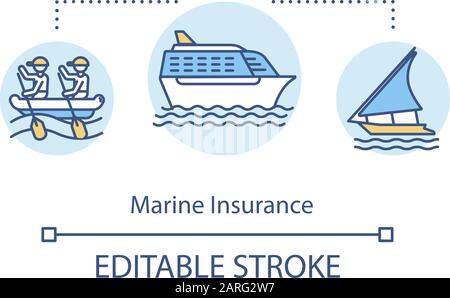 Marine insurance concept icon. Cargo, boat. Secure shipment services. Industrial safety. Freight terminal idea thin line illustration. Vector isolated Stock Vector