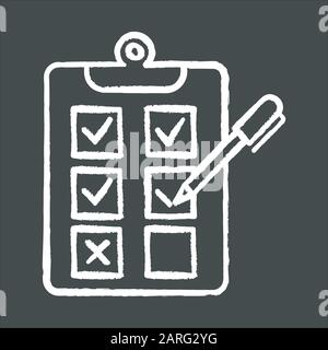 Written survey chalk icon. Choosing option. Tick checkbox. Evaluation test. Select answer. Correct, incorrect. Questionnaire. Paper research. Page on Stock Vector