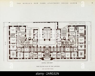 First floor plan of The Langham. The World's loose leaf album of apartment houses containing views and ground plans of the principal high class