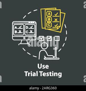 Use trial testing chalk concept icon. Passing online test. Check knowledge and level of training. Entrance examination idea. Vector isolated chalkboar Stock Vector