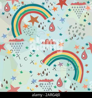 Seamless Terracotta pattern with  rainbows. Repeating pattern. Childish Design. Vector Illustration Stock Vector