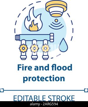 Fire and flood protection concept icon. Smart house idea thin line illustration. Innovative technology for apartment. Smoke and water detectors. Vecto Stock Vector
