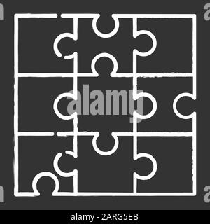 Jigsaw puzzle chalk icon. Tiling, assembly game. Interlocking pieces. Mental exercise. Ingenuity, intelligence test. Brain teaser. Problem solving. Is Stock Vector