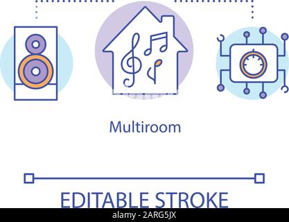 Multiroom concept icon. Home sound digital system. Ability to listen to music in several rooms. Smart house idea thin line illustration. Vector isolat Stock Vector