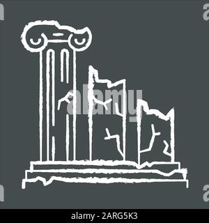 Ancient ruins chalk icon. Broken columns. Greek pillars. Lost cities and civilizations. Archeology. Historical monuments. Facade structure. Old archit Stock Vector