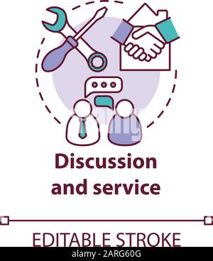 Discussion and service concept icon. Smart house customer support idea thin line illustration. Helping with innovative technology problems. Vector iso Stock Vector