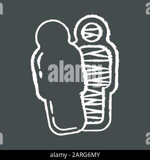 Mummy chalk icon. Pharaoh in sarcophagus. Dead body in coffin. Bandaged corpse. Religion and mythology. Ancient egyptian culture. Tomb items. Pyramid Stock Vector