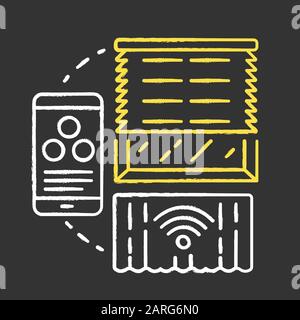 Blinds management chalk concept icon. Smart house management idea. Innovative technology for apartment. Remote control. Automation of jalousies. Vecto Stock Vector
