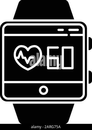 Heart rate tracking smartwatch function glyph icon. Indicators of health. Measurement of heart beats. Fitness wristband . Silhouette symbol. Negative Stock Vector