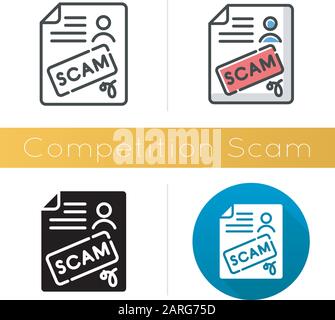 Competition scam icon. Money deposit fraud. Fake prize scamming. Upfront payment. Financial scamming. Fraudulent scheme. Flat design, linear and color Stock Vector