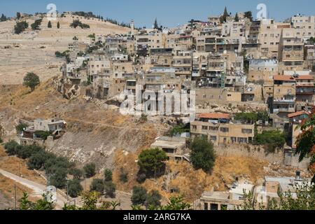 View of Silwan and the Jewish Cemetery from the City of David, Jerusalem, Israel Stock Photo