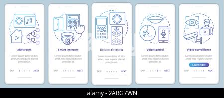 Smart home onboarding mobile app page screen vector template. Automation systems for security and comfort. Walkthrough website steps with linear illus Stock Vector