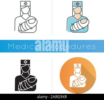 Pediatrics linear icon. Nurse with baby. Childcare. Premature newborn help.  Physician. Medical procedures. Thin line illustration. Contour symbol. Vec  Stock Vector Image & Art - Alamy