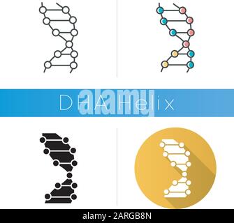 DNA helix icon. Z-DNA. Connected dots, lines. Deoxyribonucleic, nucleic acid. Chromosome. Molecular biology. Genetic code. Genetics. Flat design, line Stock Vector