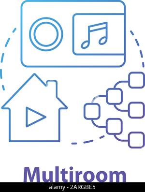 Multiroom blue gradient concept icon. Smart house idea thin line illustration. Innovative technology for apartment. Multimedia system. Speakers contro Stock Vector