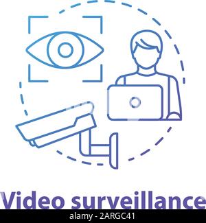 Video surveillance blue gradient concept icon. Smart house security system idea thin line illustration. Protection technology for apartment. Robbery p Stock Vector