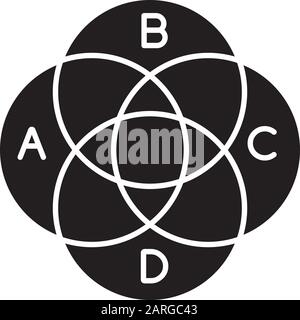 Venn diagram glyph icon. Round chart with circular segments. Overlapping circles. Marketing presentation, business visualization. Silhouette symbol. N Stock Vector
