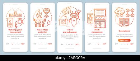 Smart house onboarding mobile app page screen vector template. Automatic control of home appliances. Walkthrough website steps with linear illustratio Stock Vector