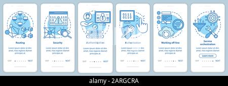 Mobile software development onboarding mobile app page screen vector template. App programming. Walkthrough website steps with linear illustrations. U Stock Vector
