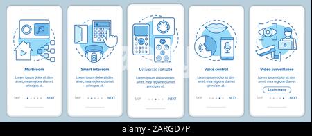 Smart home onboarding mobile app page screen vector template. Automation systems for security and comfort. Walkthrough website steps with linear illus Stock Vector