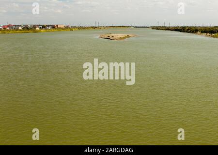 Syr Darya river in Kyzylorda, Kazakhstan. The Syr Darya is a river in Central Asia. Stock Photo