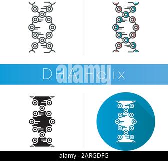 DNA strands icon. Connected circles, lines. Deoxyribonucleic, nucleic acid helix. Chromosome. Molecular biology. Genetic code. Flat design, linear and Stock Vector