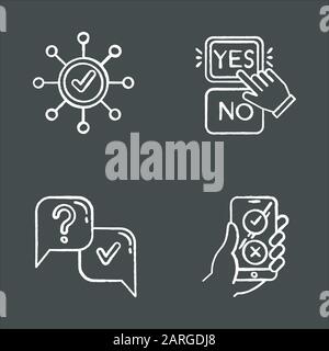Survey chalk icons set. Correct answer, approve option. Spread structure. Yes and no button click. Question and answer. FAQ sign. Online feedback. Iso Stock Vector