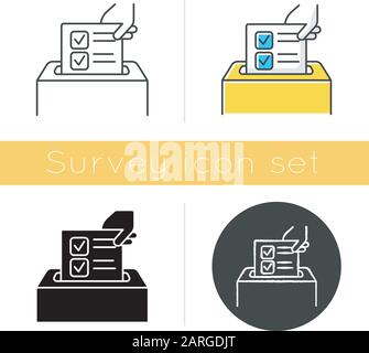 Anonymous survey icon. Ballot box. Feedback form. Opinion polling. Social research. Voting. Data collection. Sociology. Glyph design, linear, chalk an Stock Vector