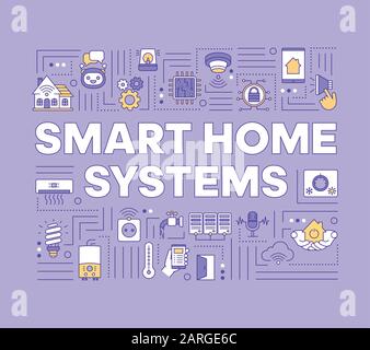 Smart home systems word concepts banner. Climate control. Security system. Wireless technology. Presentation, website. Isolated lettering typography i Stock Vector