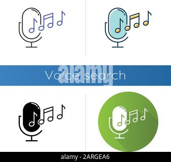 Ringtone recognition icons set. Melody definition app idea. Sound recorded. Microphone and notes, music equipment. Voice command. Linear, black and co Stock Vector