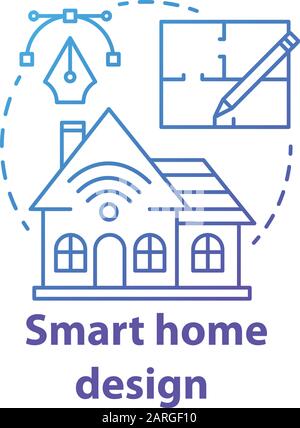 Smart home design blue gradient concept icon. Modern house plan idea thin line illustration. Creating home with innovative systems. Contemporary homeb Stock Vector