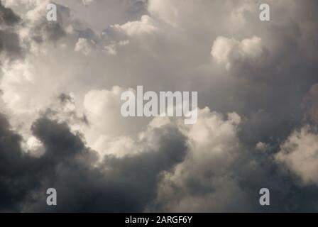 Dramatic cloudscape of dark cumulus clouds lit by the sun Stock Photo