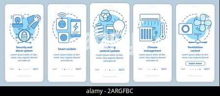 Smart house onboarding mobile app page screen vector template. Home automation system for life comfort. Walkthrough website steps with linear illustra Stock Vector