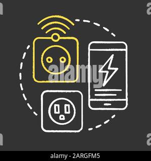 Smart sockets chalk concept icon. Modern houses management idea. Innovative technology for apartment. Digital control of electricity system. Vector is Stock Vector