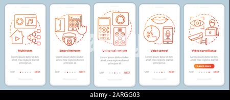 Smart home onboarding mobile app page screen vector template. Automation systems for security and comfort. Walkthrough website steps with linear illus Stock Vector