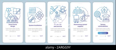 Smart home onboarding mobile app page screen vector template. Home automation system design and service. Walkthrough website steps with linear illustr Stock Vector