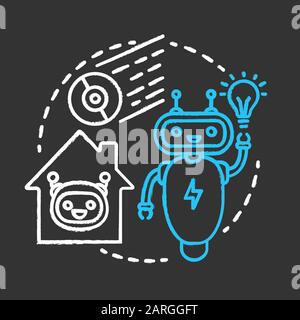 Robots and technology chalk concept icon. Smart house management idea. Innovations for apartment. Artificial intelligence devices. Futuristic assistan Stock Vector