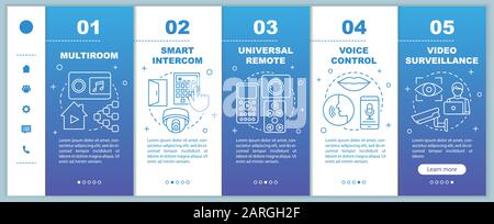 Smart home onboarding mobile web pages vector template. Automation systems Responsive smartphone website interface idea with linear illustrations. Web Stock Vector