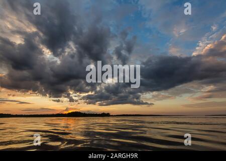 Sunset on Yanayacu Lake, Rio Pacaya, Pacaya-Samiria Reserve, Peru, South America Stock Photo