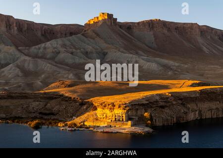 Sunset over the deep blue lakes of the Band-E-Amir National Park, Afghanistan, Asia Stock Photo