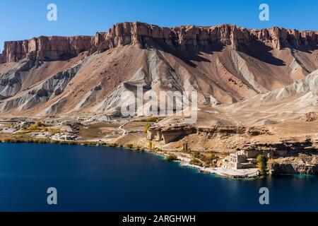 View over the deep blue lakes of the Band-E-Amir National Park, Afghanistan, Asia Stock Photo