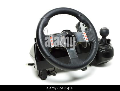 A racing wheel for the racing video games and racing simulators Stock Photo