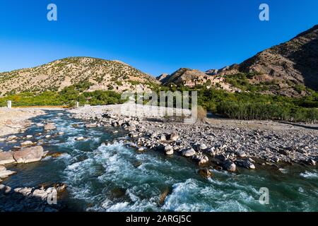 Panjshir River flowing through the Panjshir Valley, Afghanistan, Asia Stock Photo