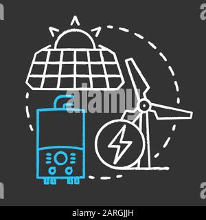 Autonomous power supplies chalk concept icon. Sustainable smart house idea. Producing energy methods. Installing sun batteries and windmills. Vector i Stock Vector