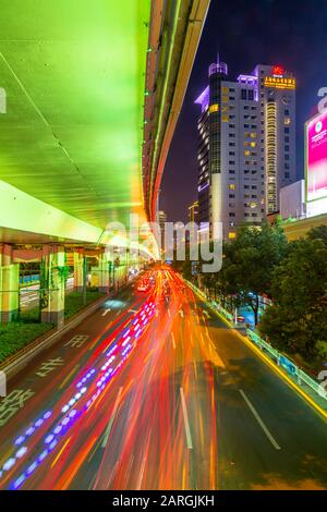 Luban Road Motorway Interchange at night, Luwan, Shanghai, China, Asia Stock Photo