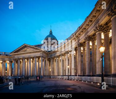 Exterior of Cathedral of Our Lady of Kazan at night, UNESCO World Heritage Site, St. Petersburg, Leningrad Oblast, Russia, Europe Stock Photo