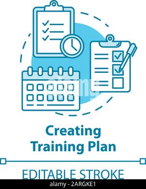 Creating training plan concept icon. Task list and deadlines. Effective planning. Time management. Scheduling idea thin line illustration. Vector isol Stock Vector