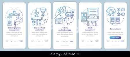 Smart house onboarding mobile app page screen vector template. Automatic control of home appliances. Walkthrough website steps with linear illustratio Stock Vector