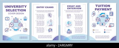 University entrance brochure template. Essay and interview. Flyer, booklet, leaflet print, cover design with linear icons. Vector page layouts for mag Stock Vector
